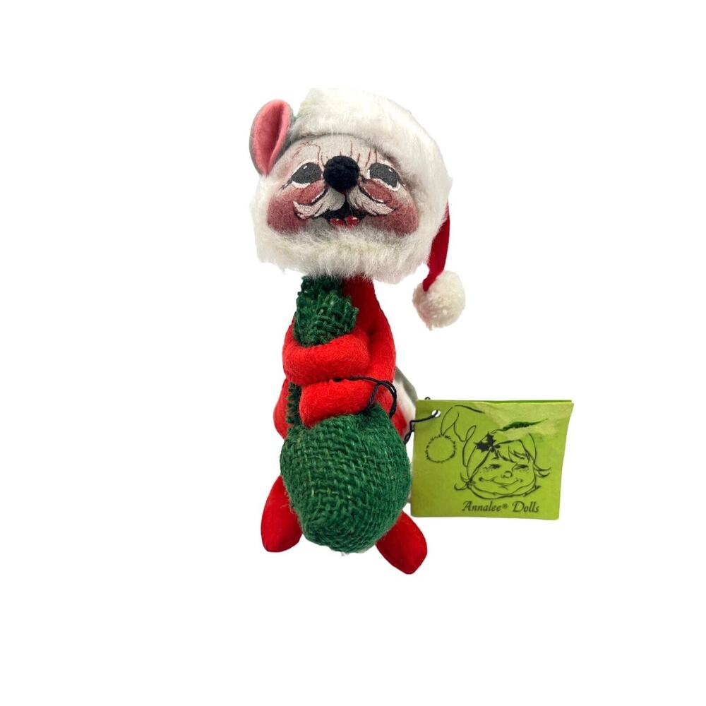 ANNALEE Doll Christmas Mouse Santa Claus w/Toy Burlap Bag w/Tag, Vintage 1965-67